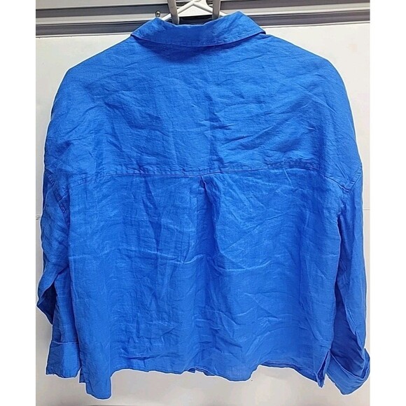 Cynthia Rowley 100% Linen Shirt Blue Long Sleeve Button Boxy‎ Classic Resort L - Picture 4 of 10